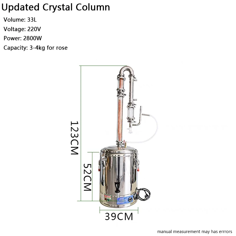 33L Essential Oil Distilling Equipment for Herbs/Grass/Flower/Leaves/Peels Distiller Column with Sight Glass Distillery