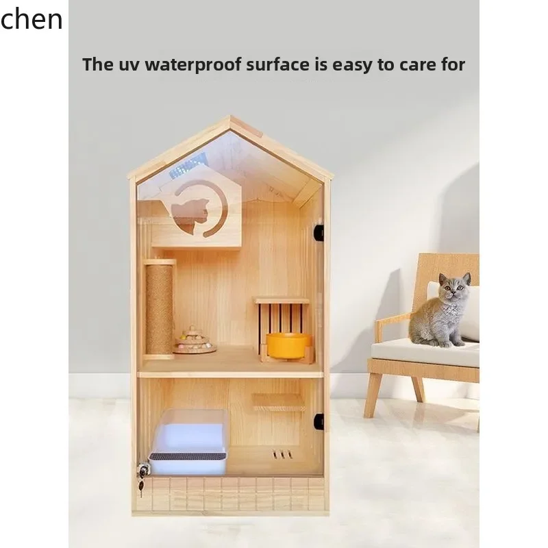 household solid wood cat cage cat nest indoor household cat house oversized villa house