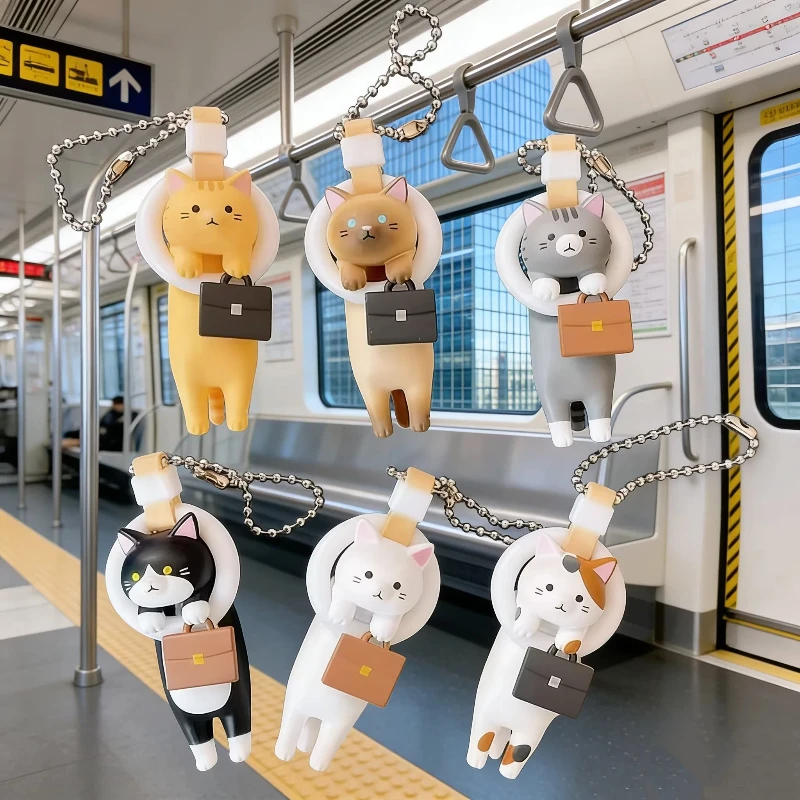 Chaveiro de Figura de Ação de Gato Kawaii Anime com Anel Pendurável, Caixa Surpresa, Pingente para Mochila e Bolsa de Uso Diário, Brinquedos Cápsula, 