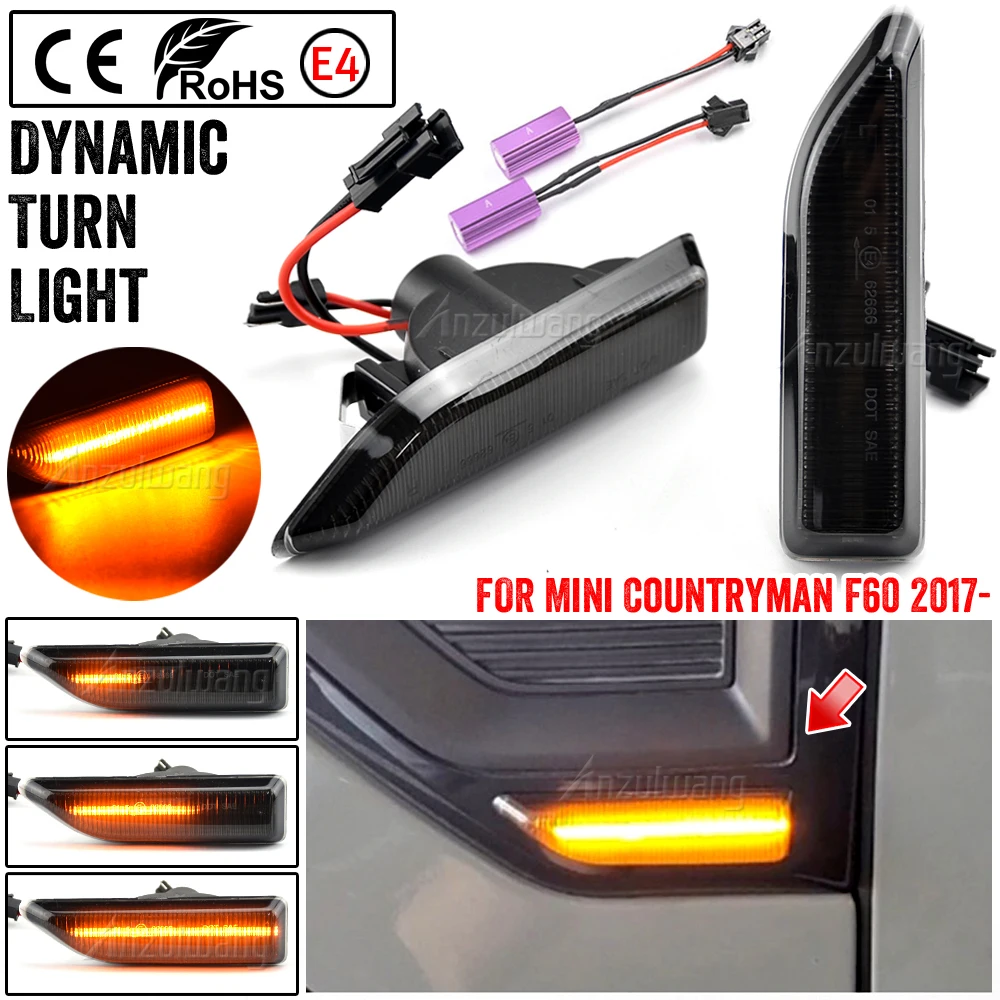 1 Pair For Mini Cooper Countryman F60 2017 2018 2019 22 Clear Lens LED Side Marker Light Dynamic Blinker Amber Turn Signal Lamp