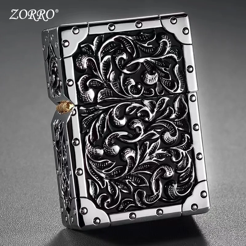 ZORRO Pure Copper Royal Nobles Lucky Tang Grass Relief Kerosine Lighter Grinding Wheel Ignition Windproof Lighters Smoking Gifts