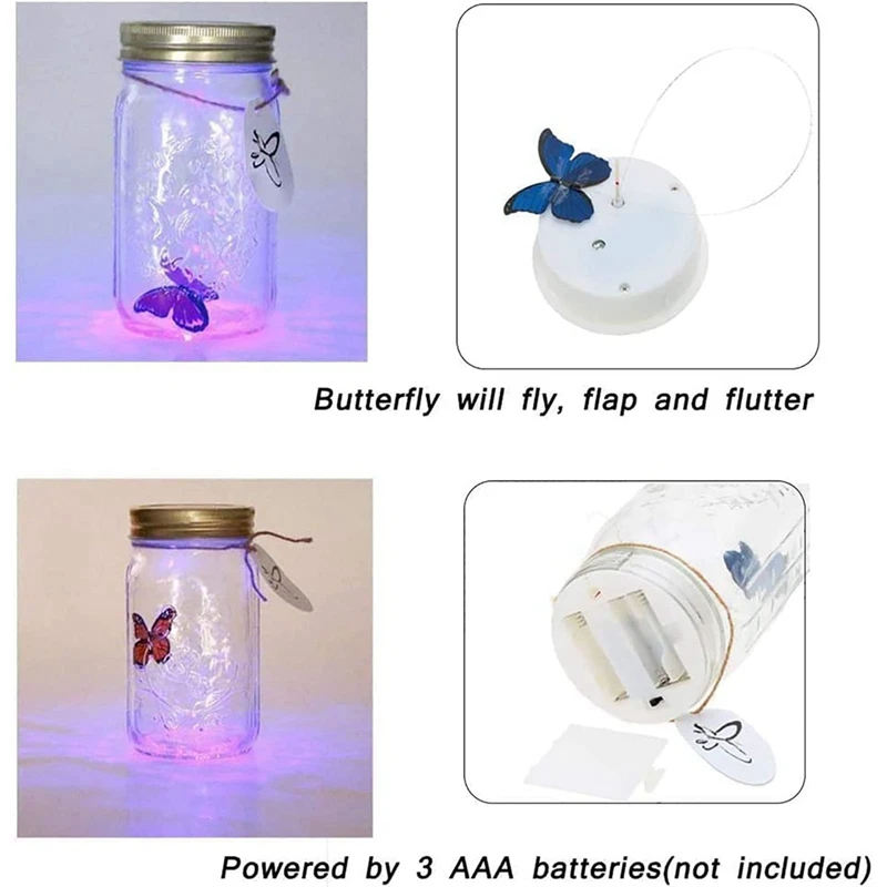 Simulation Butterfly Collection In A Jar, Butterfly Jar That Moves, LED Light Romantic Glass Animated Butterfly