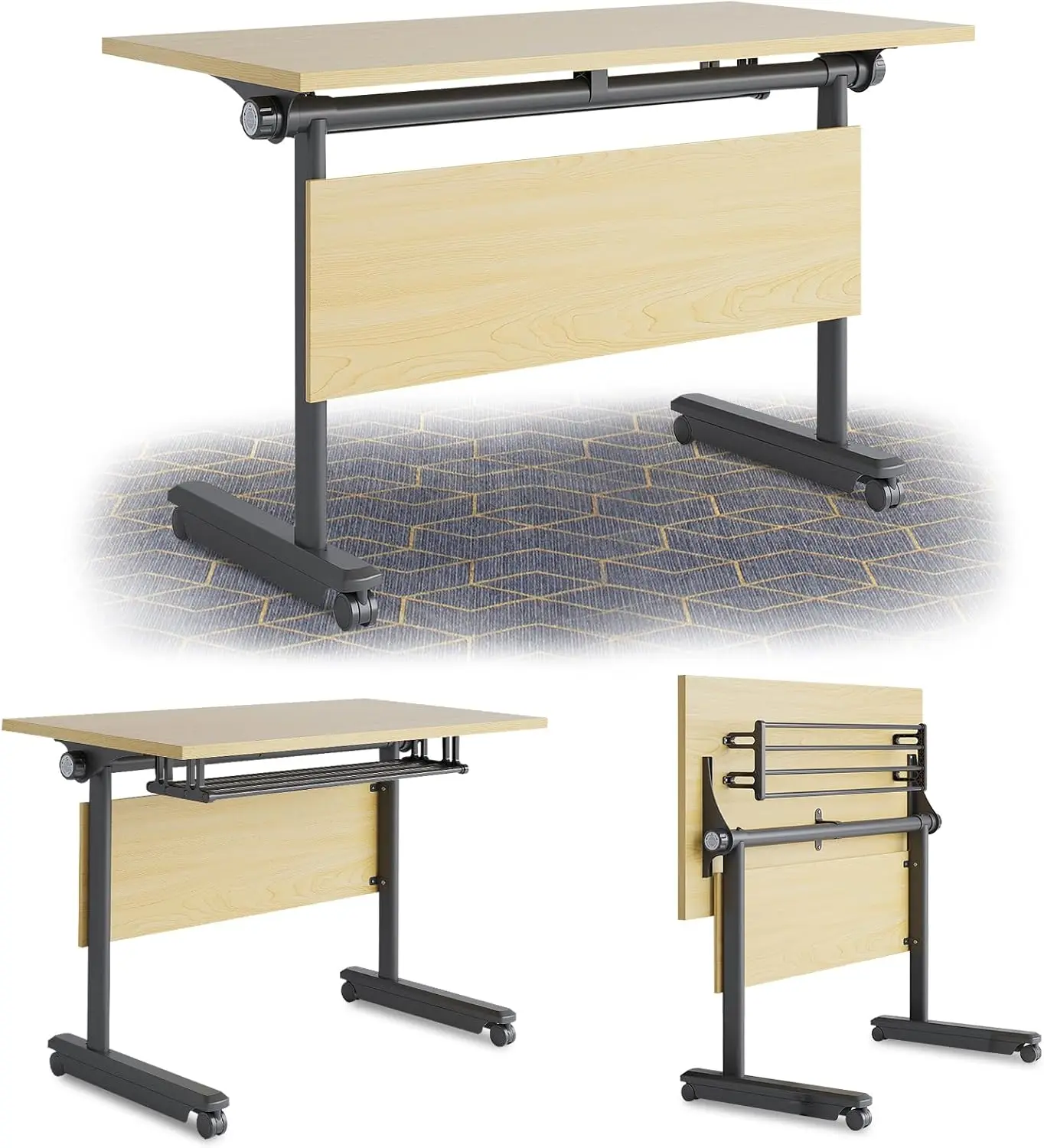 Conference Table, Folding Conference Room Tables, Large Flip-Top Design Mobile Seminars Meetings Tables