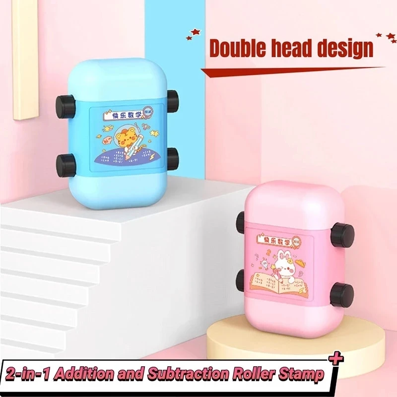 2 in 1 Addition and Subtraction Teaching Stamps for Kids Double-Head Roller Digital Teaching Math Stamp Within 100 Learning Math