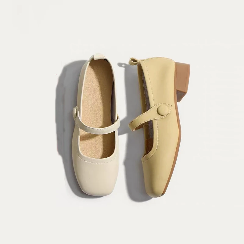 

Natural curly French Mary Jane shoes, soft leather commuting shoes for women, chunky heel, soft sole, comfortable and gentle eve