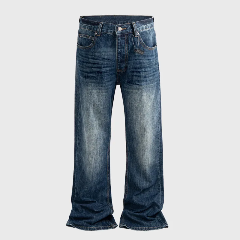 Hksh primavera novos homens maré escuro queimado calças de brim finas lavadas vintage unisex desgastado enrugado calças jeans longas high street retro hk8741