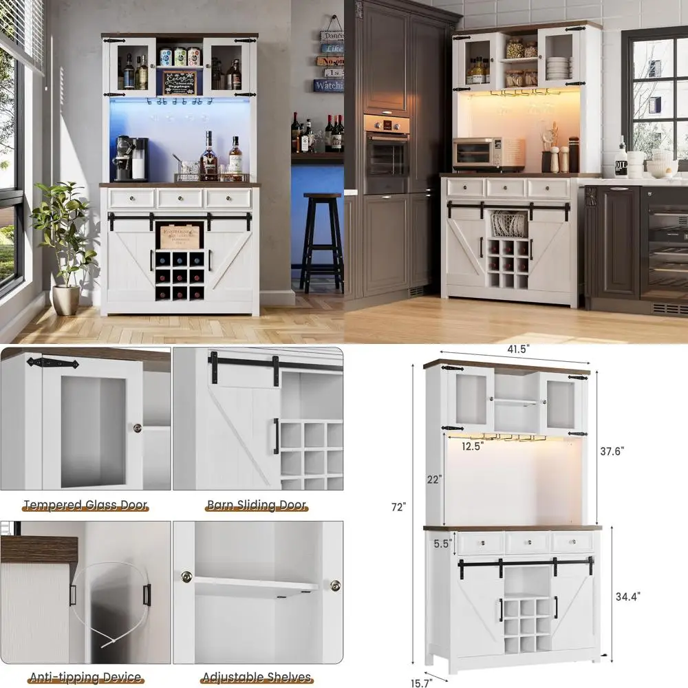 

Барный шкаф для кофе с 71 светодиодами и розеткой, кухонный шкаф-витрина в стиле маяка, высокий барный шкаф с выдвижными ящиками и винным стеллажом