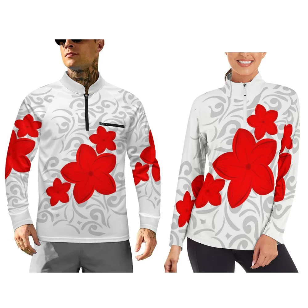 Long-Sleeved Sportswear With Fiji Tribal Island Patterns, Sports Couple Wear And Customizable Sportswear
