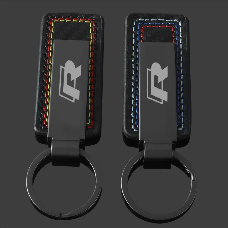 Car Key Chain Carbon Fiber Grain Keyrings Key Holder for VOLKSWAGEN VW Rline Polo Passat T-Roc Tiguan Tcross Golf 7 Jetta Caddy