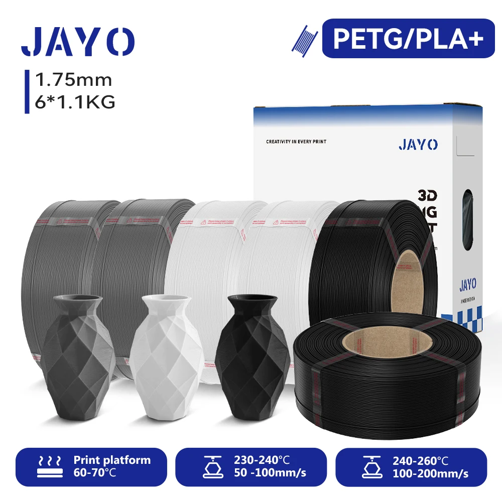JAYO Ricarica PETG/PLA+ Filamento 1,75 mm Ricarica Filamento stampante 3D, adatto per filamento da laboratorio Bambu e bobine riutilizzabili JAYO 6 rotoli