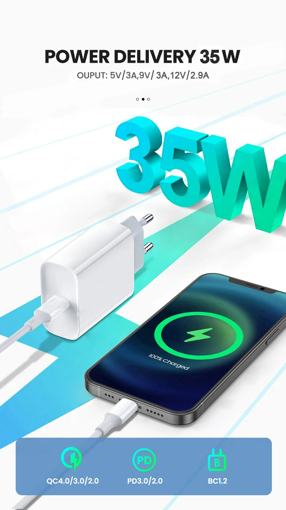 ل 35 واط آيفون شاحن USB نوع C شاحن سريع آيفون 14 13 12 11 برو ماكس XR XS زائد PD كابل شحن الملحقات #3