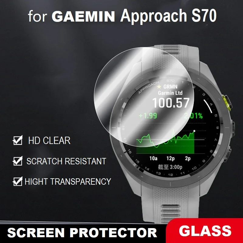 5 pçs protetor de tela de relógio inteligente para garmin abordagem s70 hd vidro temperado transparente anti-risco película protetora