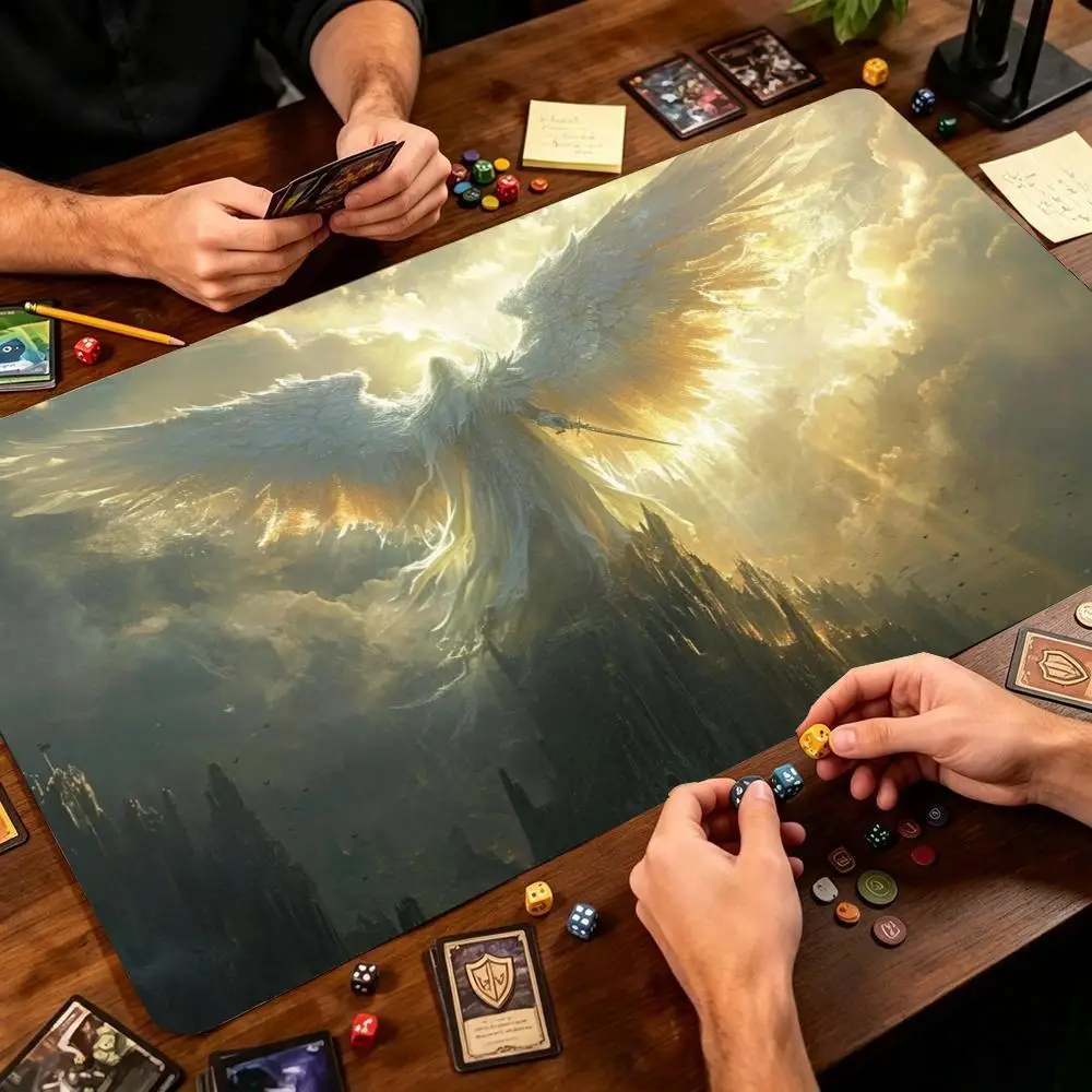 Divine GlowingSeraph Celestial Sky Art Non‑Slip Rubber Game Playmat For Tabletop Card Game Entertainment Desktop Gaming Sessions