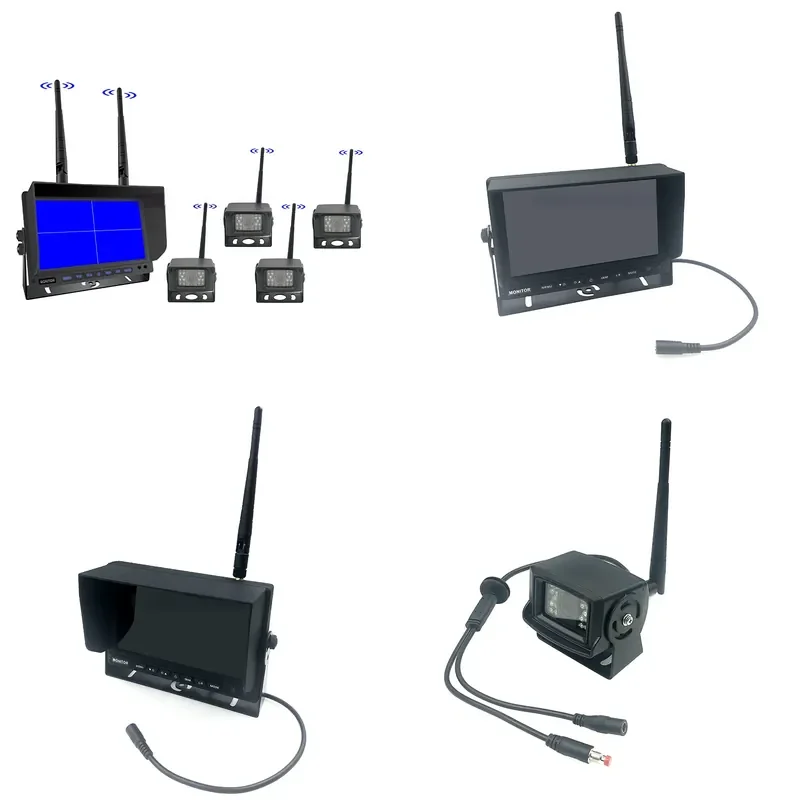 for 100 Meter Wireless 4 Split 7 Inch Monitor Backup Camera System Long Vehicle Parking Assist Recording Truck AHD Images