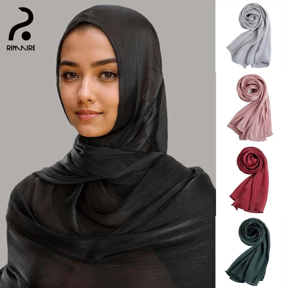 Syal kepala wanita Muslim warna hitam mewah mode mutiara sifon hijab bernapas ikat kepala tipis wanita syal pembungkus RIMAIRE