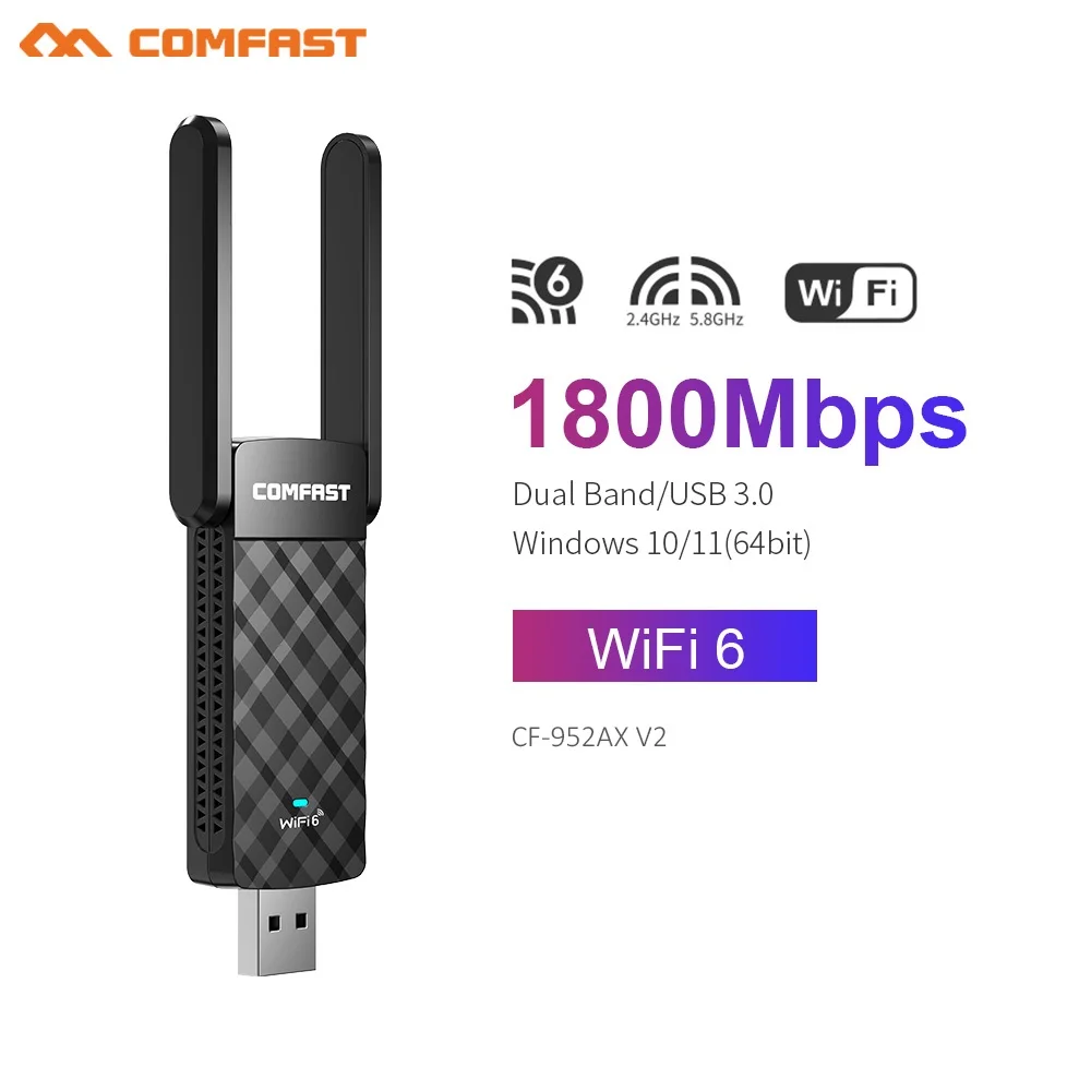 

Comfast WiFi 6 USB Adapter 2.4G&5G AX1800 High Speed USB3.0 Wireless Dongle Network Card RTL8832BU WiFi6 Adapter For Win10/11