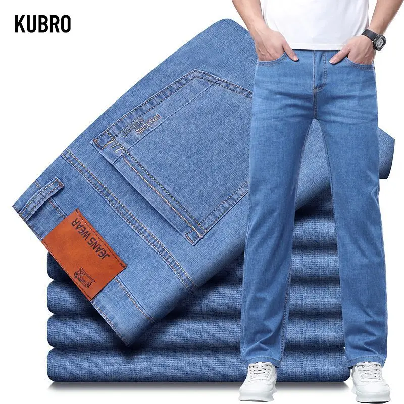 

Summer New Elastic Men's Jeans Fashion Comfortable Business Straight Stretch Cotton Casual Denim Pants Brand Male Thin Trousers