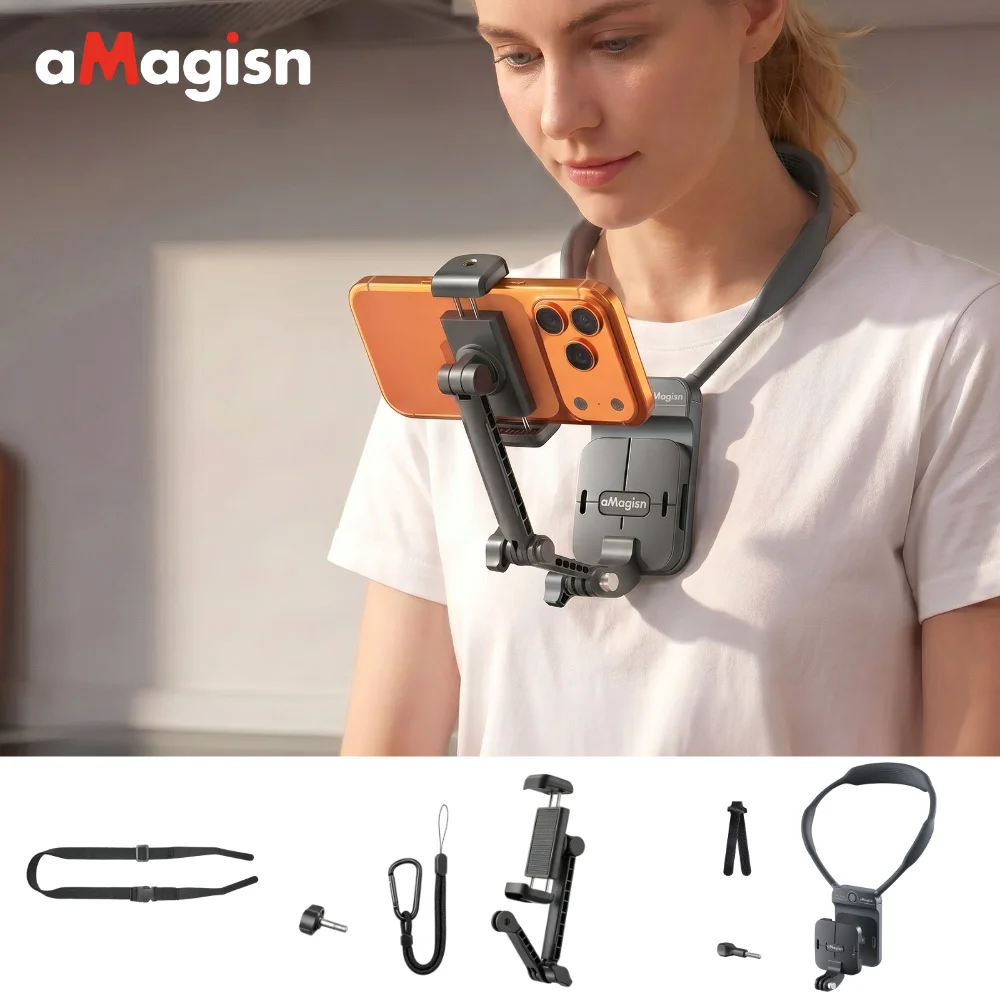aMagisn Invisible Magnetic Neck Mount for Phones ,Hands Free POV Phone Holder Chest Mount for Android Samsung Galaxy iPhone 18