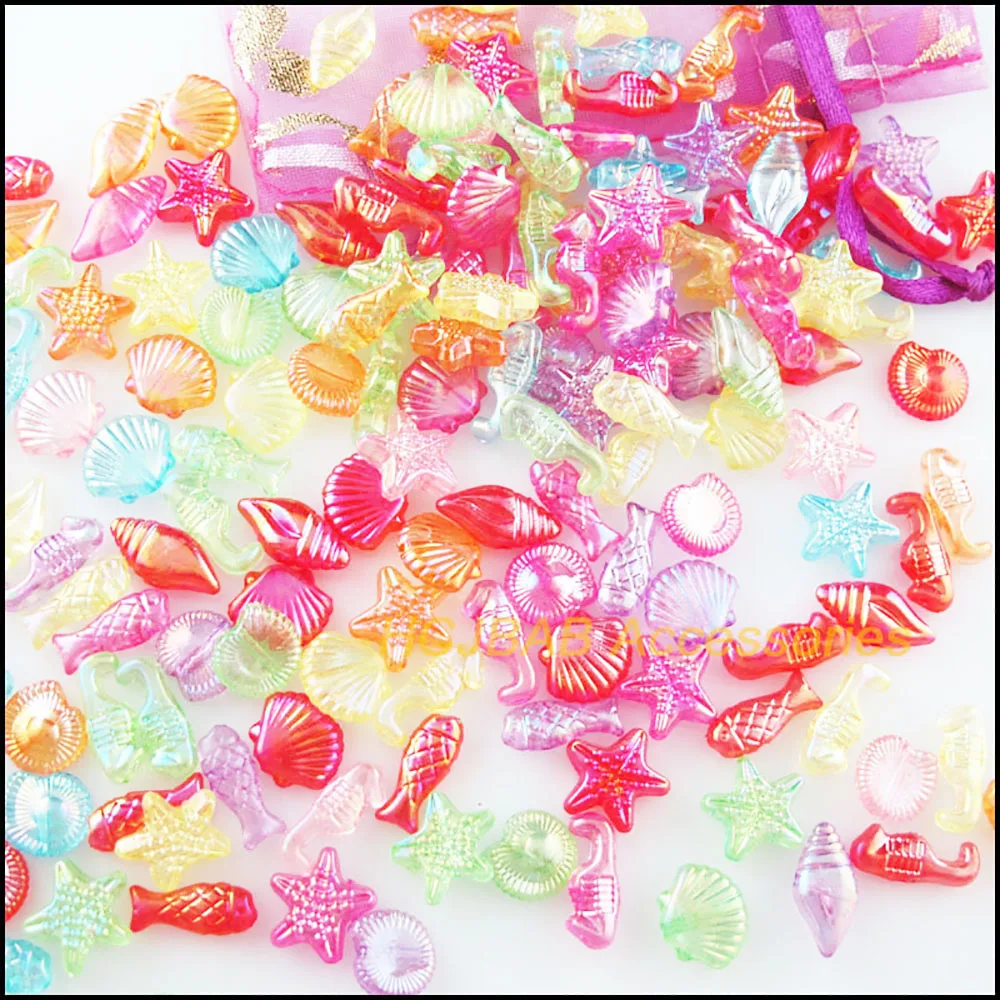 120Pcs Mixed Acrylic Plastic Marine Animals Spacer Beads Charms 12mm-15mm