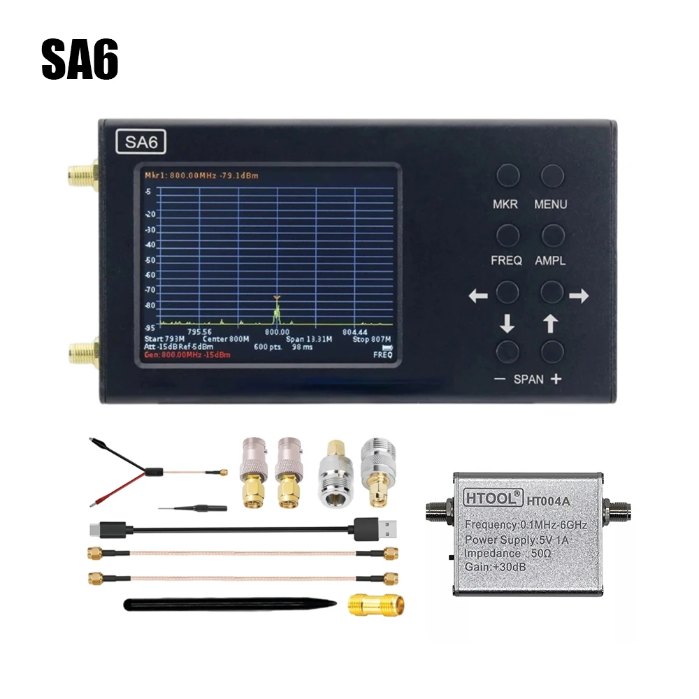 

SA6 Spectrum Analyzer Handheld Frequency Portable Analyzer 35-6200 MHz RF Input Signal Generator HT004A 100K-6Ghz 30dB HTOOL