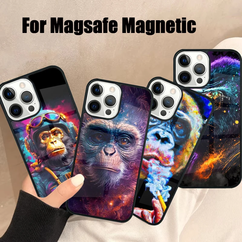 Nebula Monkey Magsafe Phone Case For iPhone 16 15 14 13 12 11 Pro Max Plus Mirror Wireless Magnetic Cover