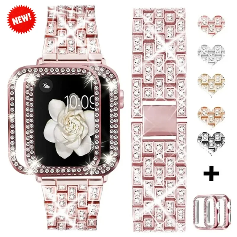 Metal Diamond Strap+Case For Apple Watch Ultra 3/2 49mm 45mm 41mm 44 mm 42mm 40mm 46mm Women Band iWatch 11 10 9 8 7 6 5 4 3 SE3