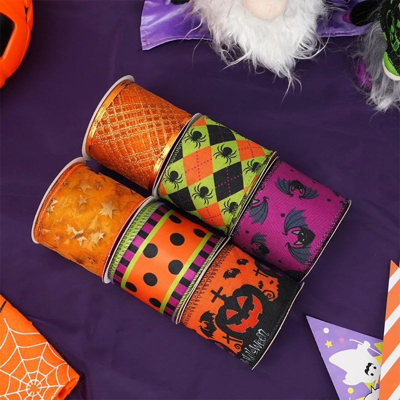 Pumpkins Ribbon Grosgrain Ribbon Craft Ribbon for Halloween Holiday Gift Halloween Grosgrain Ribbon Set Festival DIY