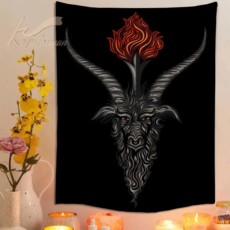 Satanic Goat Baphomet Lucifer Satan Tapestry Boho Decor Blanket Curtain Wall Decor Polyester Home Decoration dropship