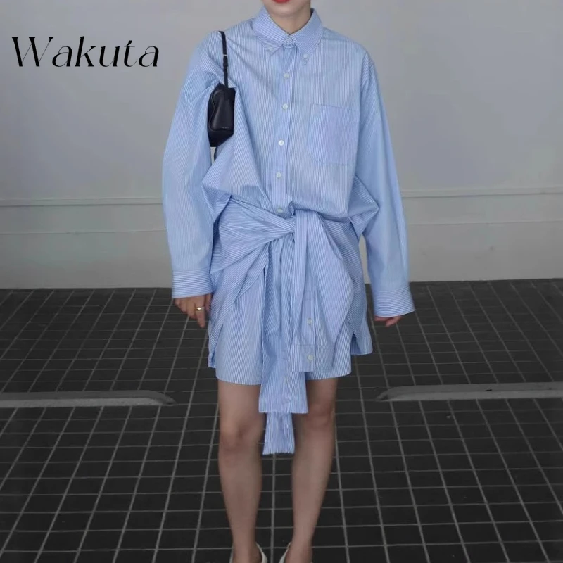 

WAKUTA Laple Long Sleeve Blusas Mujer Japanese New Stripe Shirt Blouses Woman Clothing Loose Casual Camisas Single Breasted Tops