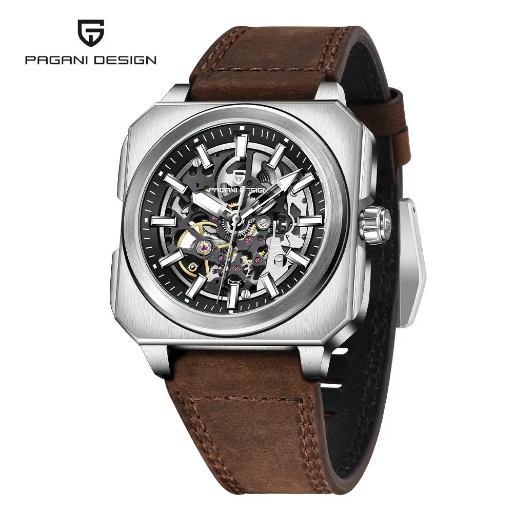 PAGANI DESIGN 38mm Square Luminous Dial Men's Mechanical Automatic Watch 50m Waterproof Tourbillon Hot Selling PD1791