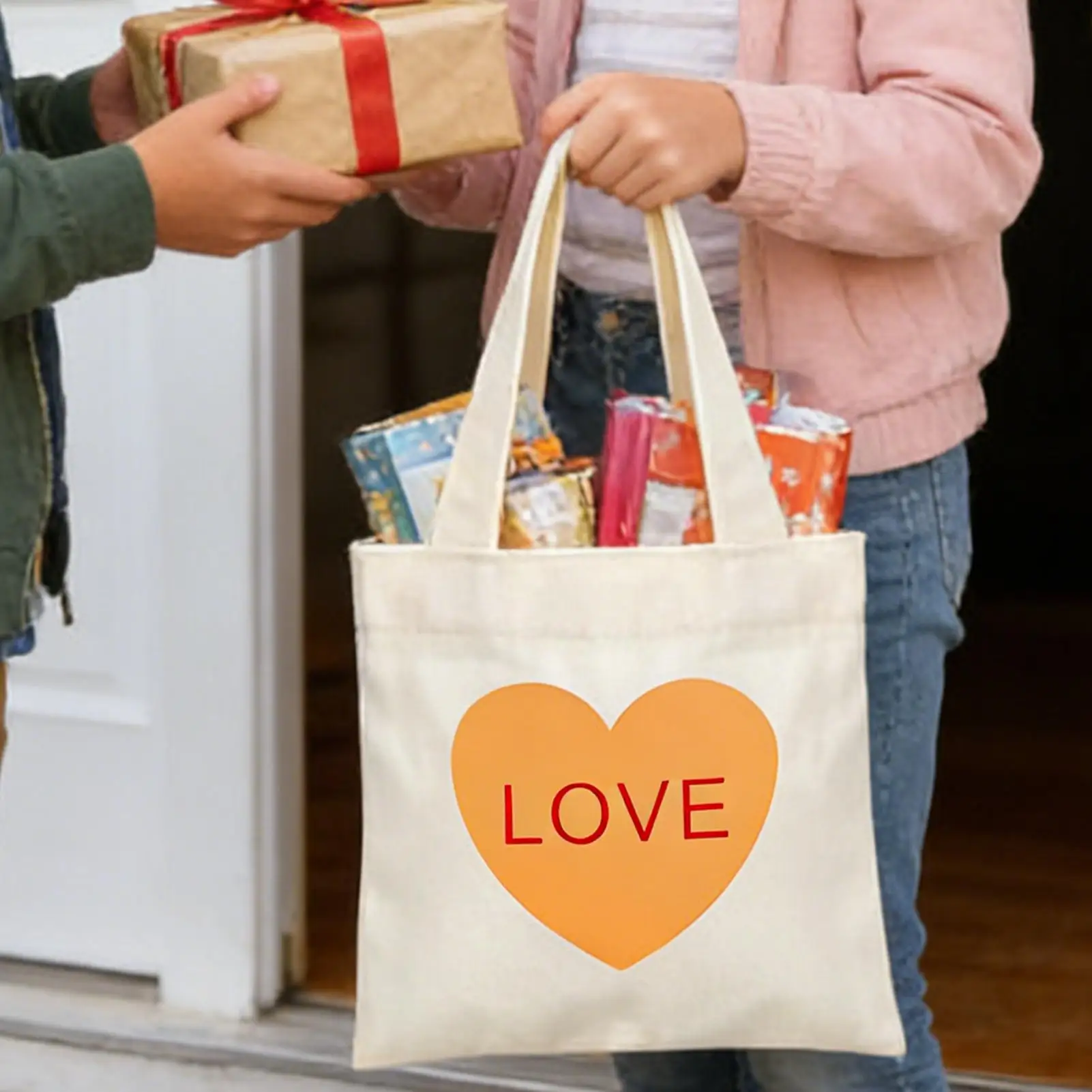 Tote Bag Canvas 6 Pieces Valentine Conversation Heart Handbag Heart Canvas Bags For Girls Women Wife Girlfriend School Travel