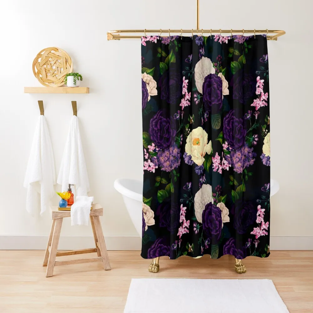 

Vintage Midnight Purple Botanical Roses Flower Botanical Night Garden Shower Curtain Cute Shower Curtain