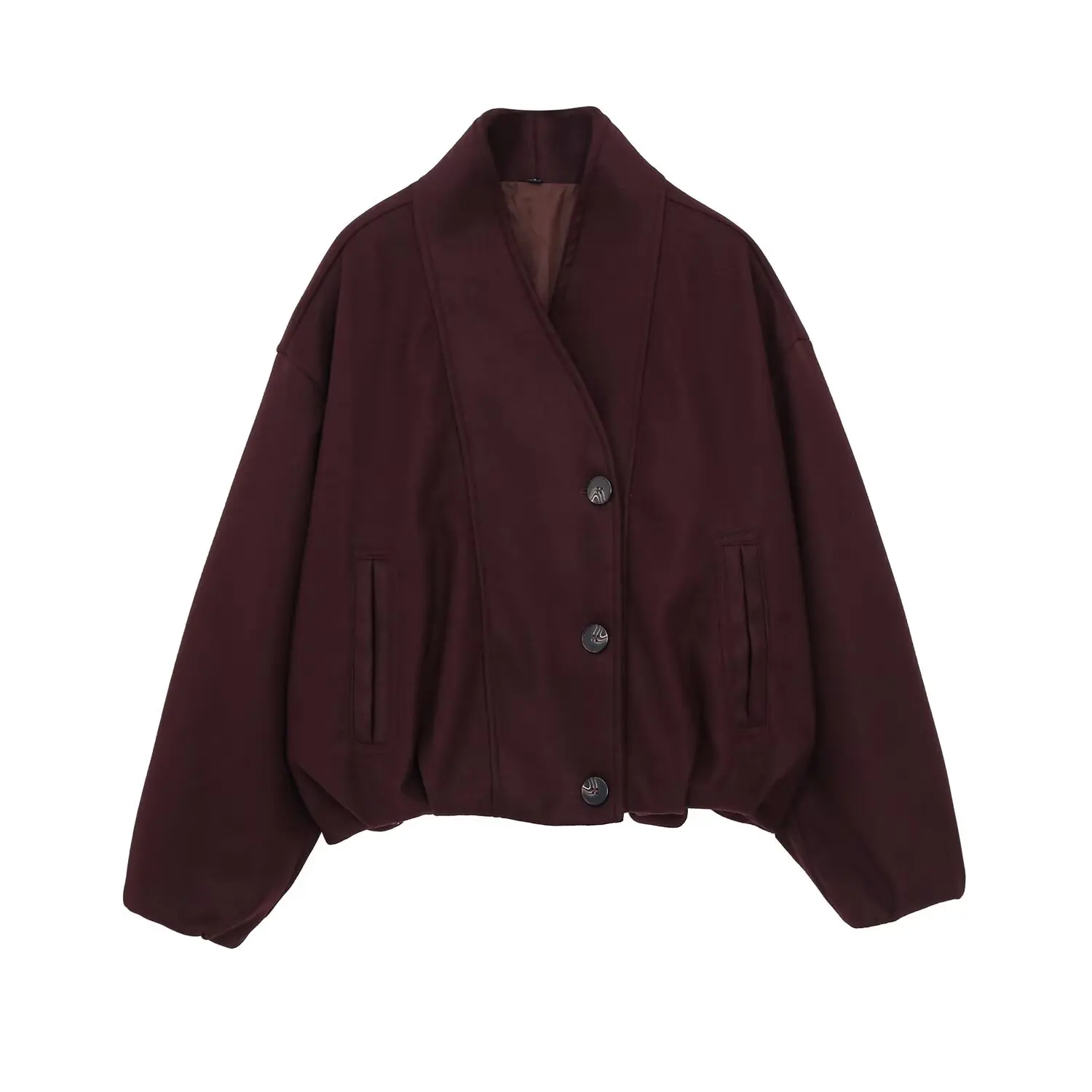 BSAY 2026 Autumn Women Casual Loose V Neck Coat Long Sleeve Drop Shoulder Single Breasted Cropped Relaxed Silhouette Outerwear