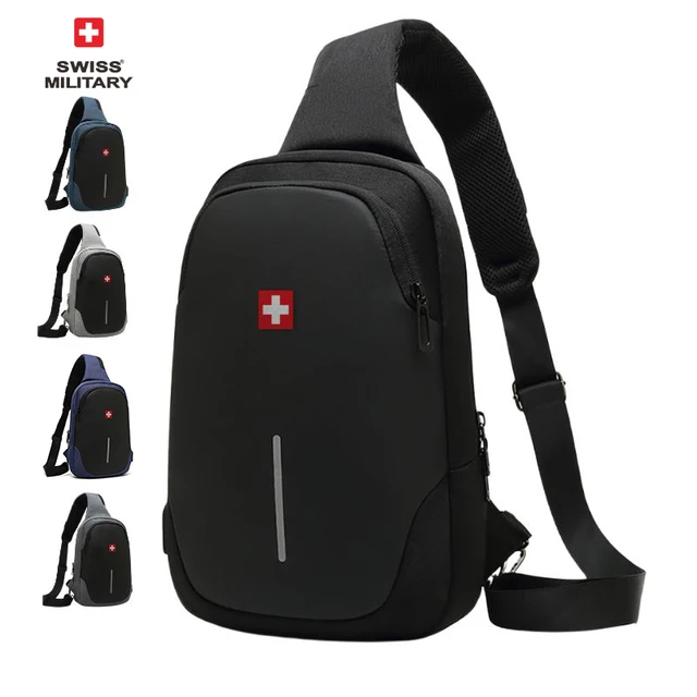 SWISS Nowa męska torba na klatkę piersiową Sportowa wodoodporna torba na ramię Torba na ramię z zabezpieczeniem przed kradzieżą Modna torba USB w jednolitym kolorze