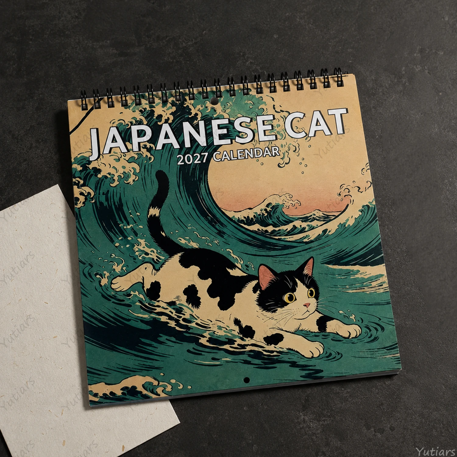 2027 Japanese Cat Wall Calendar, Cute Cat Illustration Monthly Planner, Square Hanging Calendar Home Decor Gift for Cat Lovers