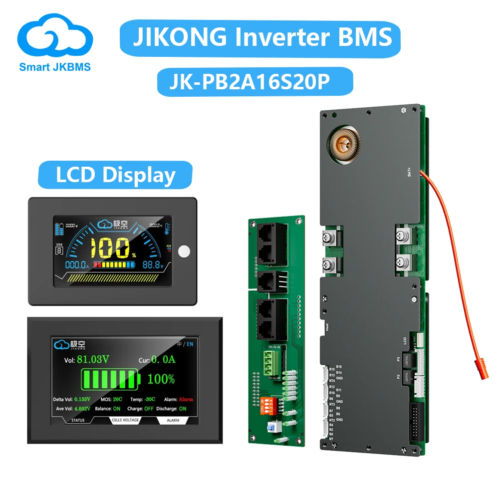 JIKONG Inverter BMS 8S-16S 24V 48V Li-Ion LiFePo4 Battery Smart BMS 200A Household Energy BMS to Inverter Active Balancer 2A