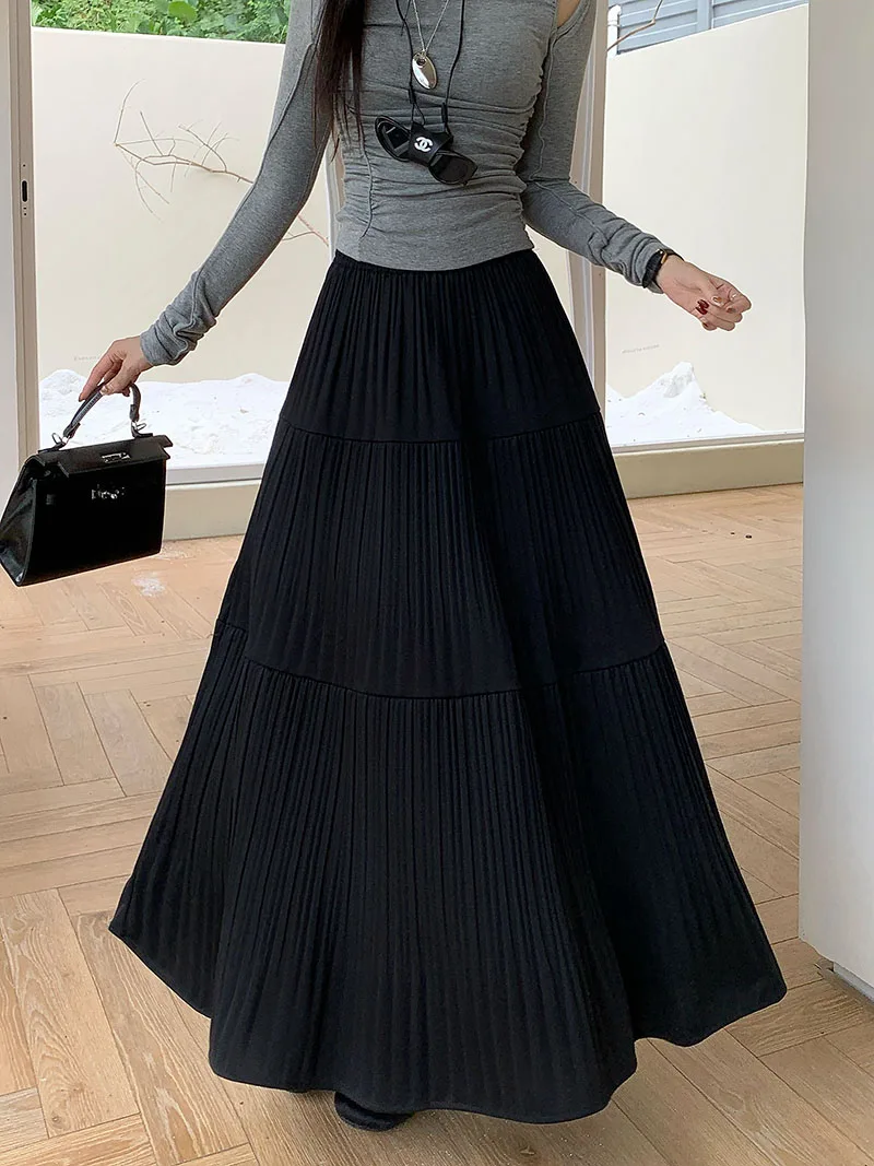 تنورة مخملية عالية الجودة بطيات تنورة نسائية كلاسيكية كبيرة متأرجحة تنورة ماكس للسيدات لخريف وشتاء 2025 تنورة على شكل حرف a للحفلات والعطلات