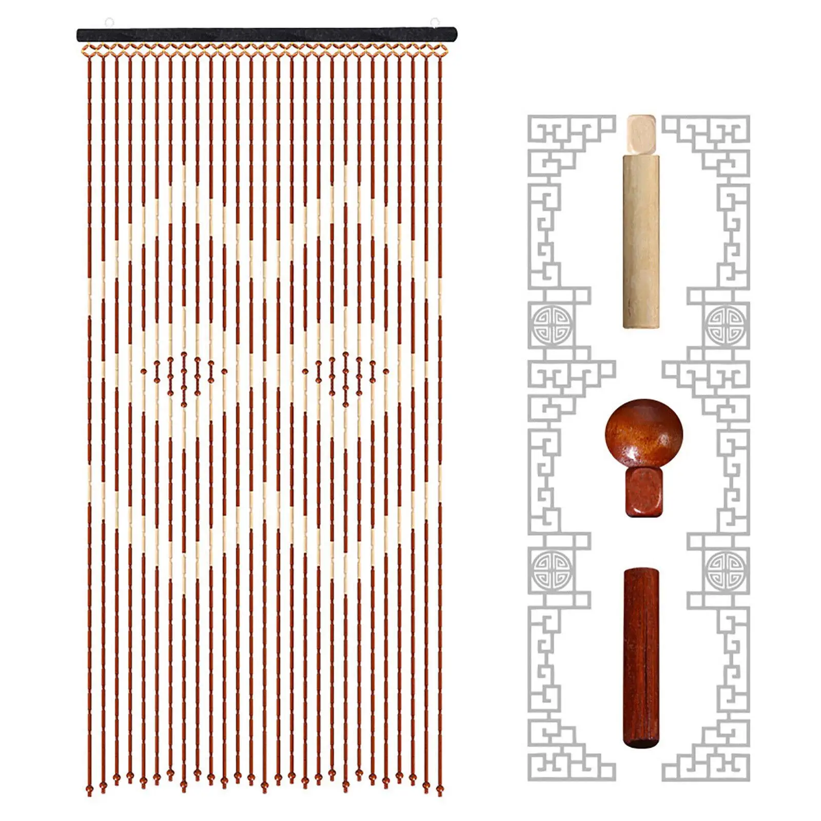 Chinese Classical Partition Curtain Handmade Wooden Bead Hanging String Wave Pattern Door Curtain Window Porch Divider Sheer