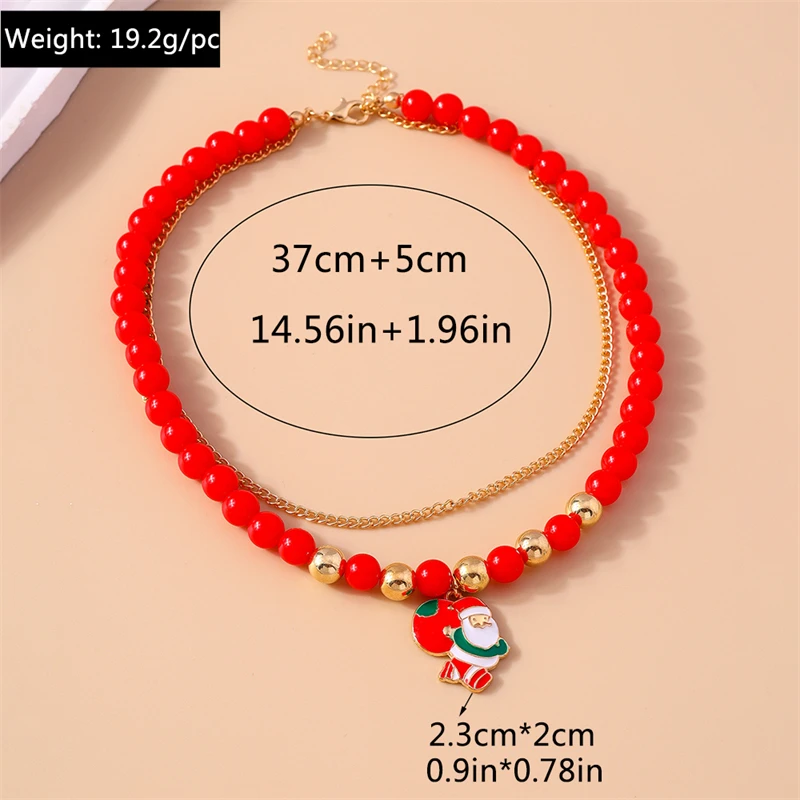 Modische handgefertigte Perlenkette für Damen, Weihnachtsanhänger mit Weihnachtsmann und Weihnachtsbaum, Halsketten für Mädchen, Neujahrsfest-Schmuck, Geschenke – Detail 2