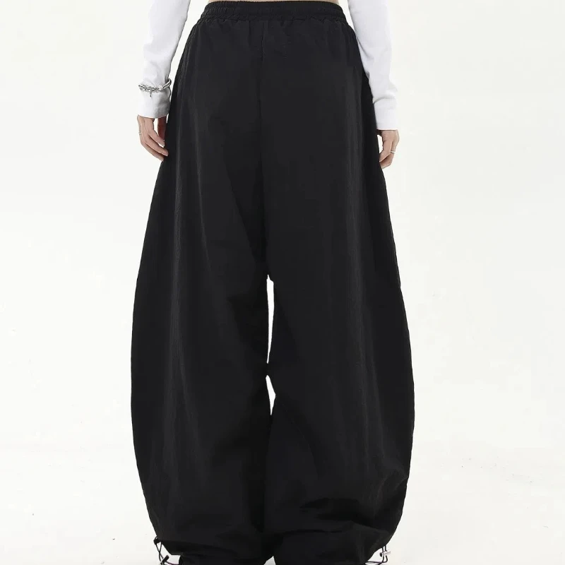 American Retro Pleated Paratrooper Workwear Women's 2024 Autumn and Winter New Item Spliced Elasticized Loose Wide Leg Pants