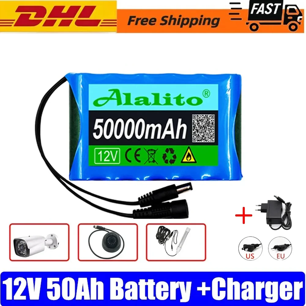 

12V 18650 Battery pack 50000mAh 18650 Rechargeable batteries 12.6V PCB Lithium Battery pack Protection Board 12.6V 1A Charger