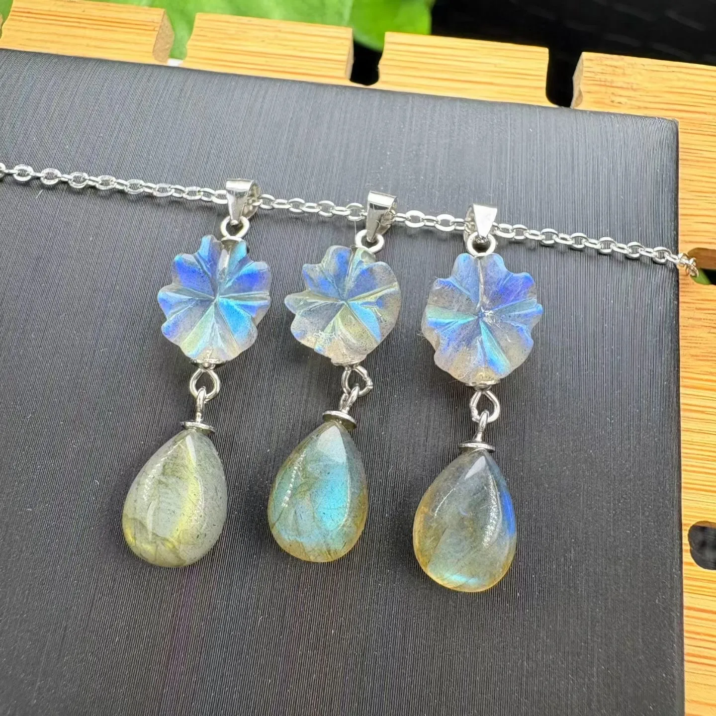 1 Pc Fengbaowu Natural Labradorite Pendant 33MM Length 925 Sterling Silver Jewelry Gift For Women Men