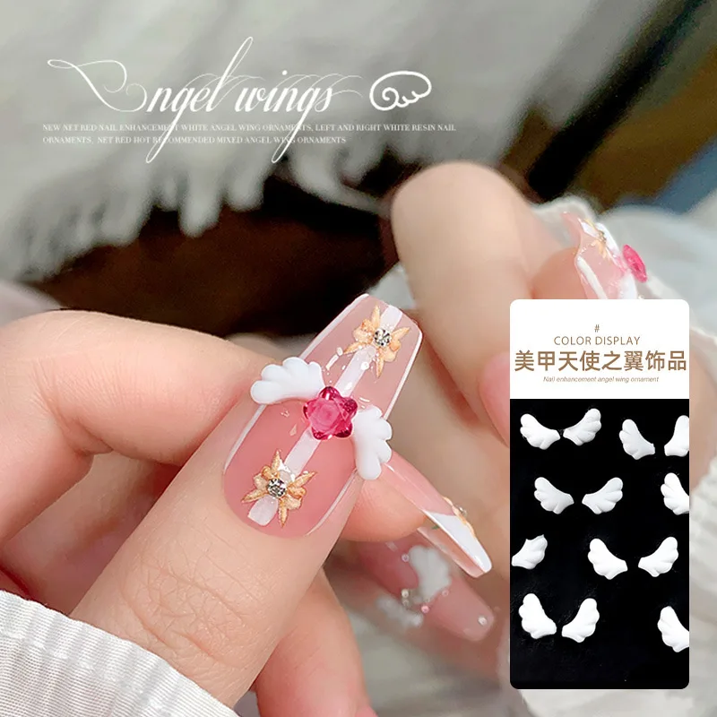 100 Stuks Witte Engel Vleugel Nail Art Charms 3D Hars Cartoon Halve Vleugel Nagel Onderdelen 4.5x8mm Leuke Vleugels DIY Ambachten Manicure Decoratie *