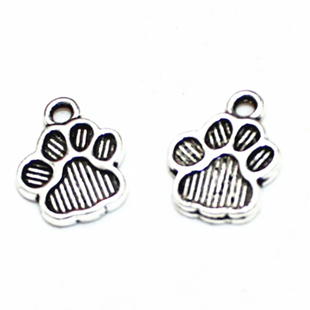 

100 Pcs Alloy Dog Footprint Charms Vintage Silver DIY Jewelry Making Pendants Pet Puppy Paw Accessories Craft Supplies