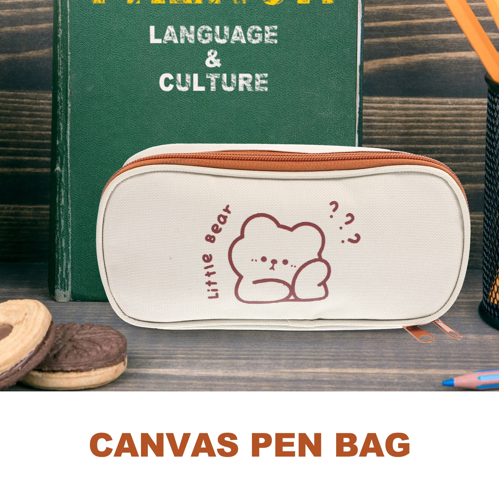 

Canvas Pencil Case Stationery Bag Portable Zipper Coin Travel Student Gift Large Capacity School Supplies Pencil Box