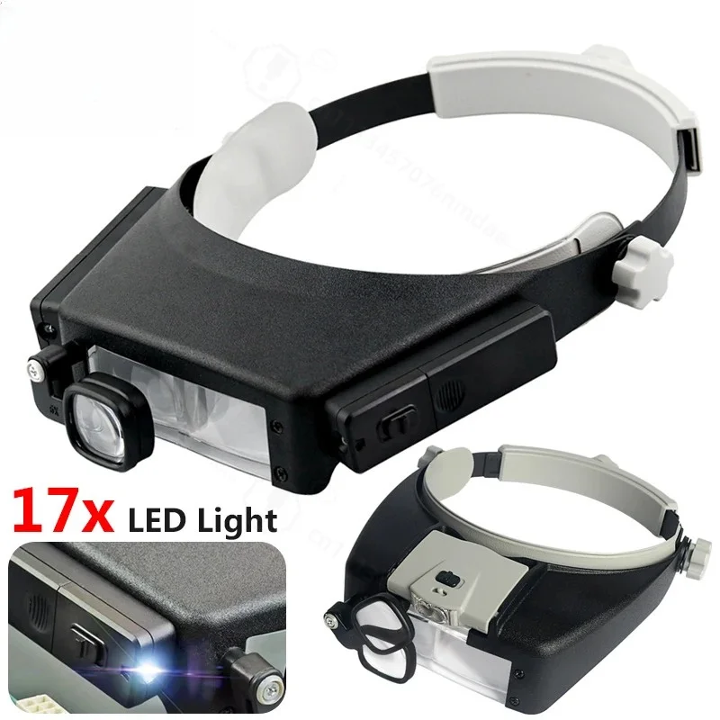 New Headband Magnifier LED Lights Loupe Microscope Glasses Helmet Style Loupe Lens For Repairing Watch Jewelry Reading