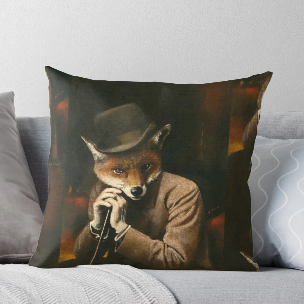 

Edwardian Gentleman Fox Throw Pillow Elastic Cover For Sofa Decorative Cushions Christmas Pillowcase