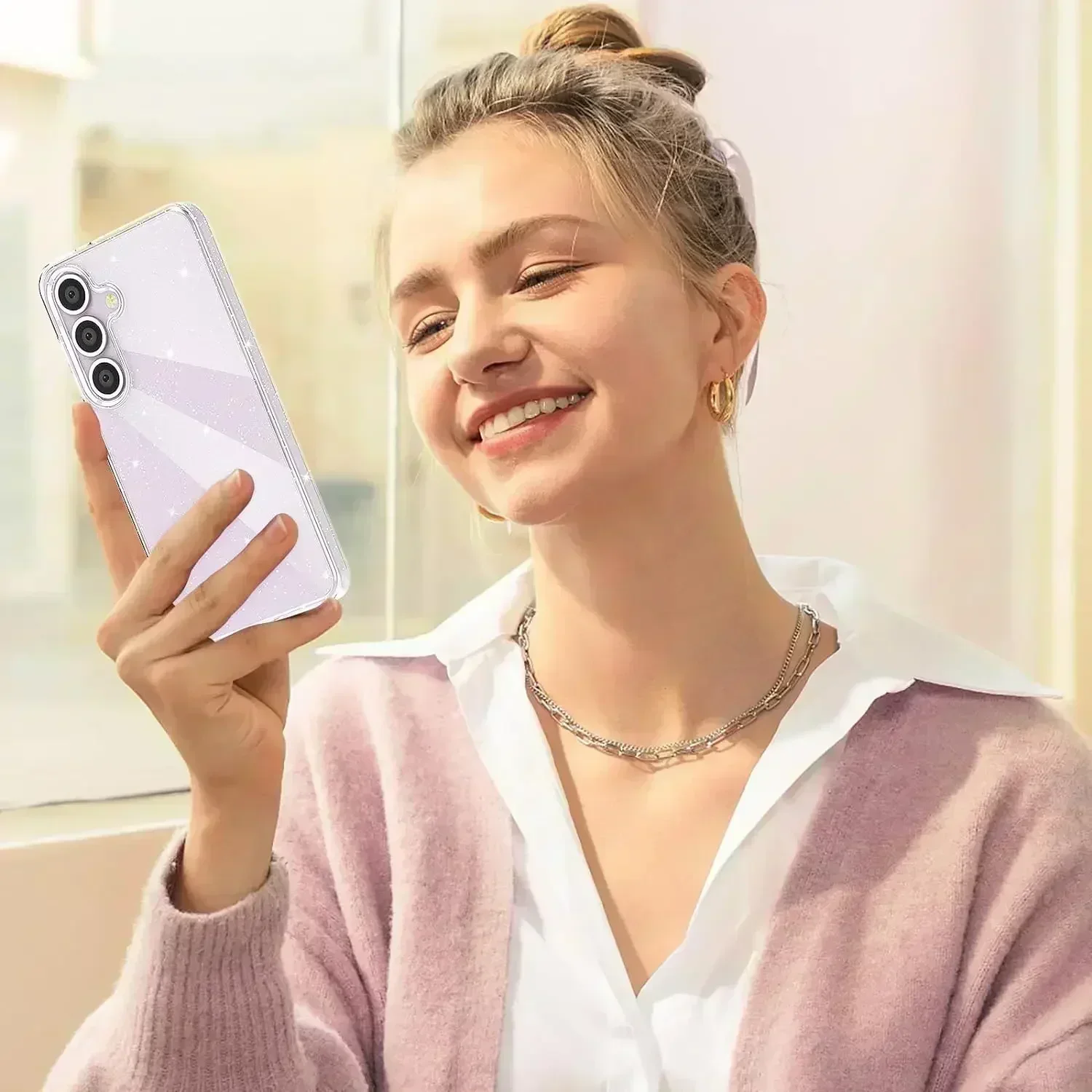 Glitter Clear Phone Case For Samsung Galaxy S24 Ultra S23 FE S22 S21 Plus S20 A54 5G A34 A33 A14 A53 A52 A13 A51 Note 20 Cover