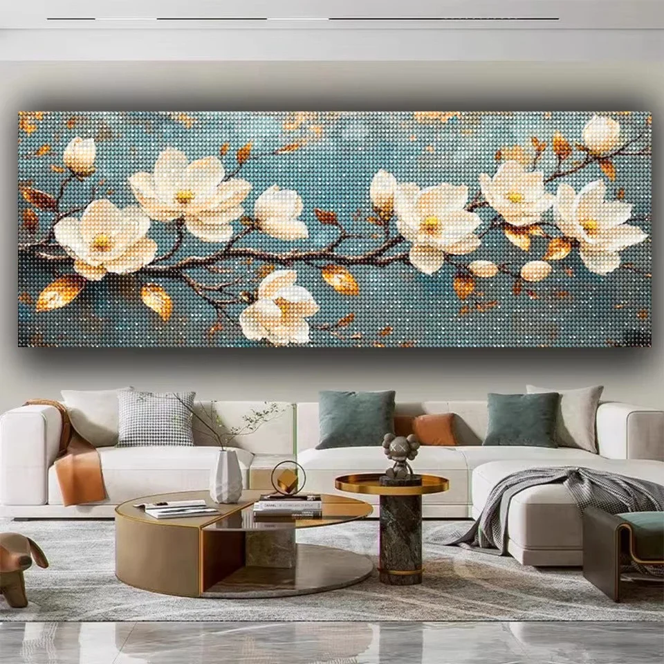 Magnolia White Flowers Tree Diy Diamond Painting Large Size Full Square Round Diamond Art Mosaic Jewelry Cross Stitch Home Decor