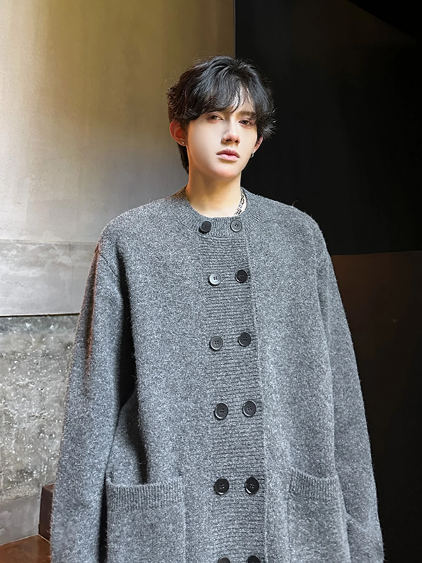 

Double-Button Open Cardigan Sweater Men's High-End Feeling Old Money Sle Loose Knitted Jaet Autumn Winter Lazy Sle Trendy